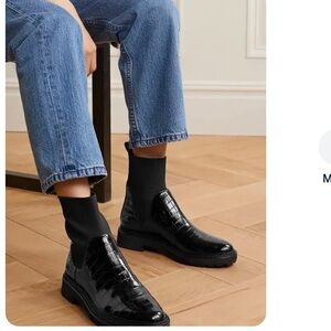 Loeffler Randall Croc-effect Bridget Chelsea Boot
Black patent-leather